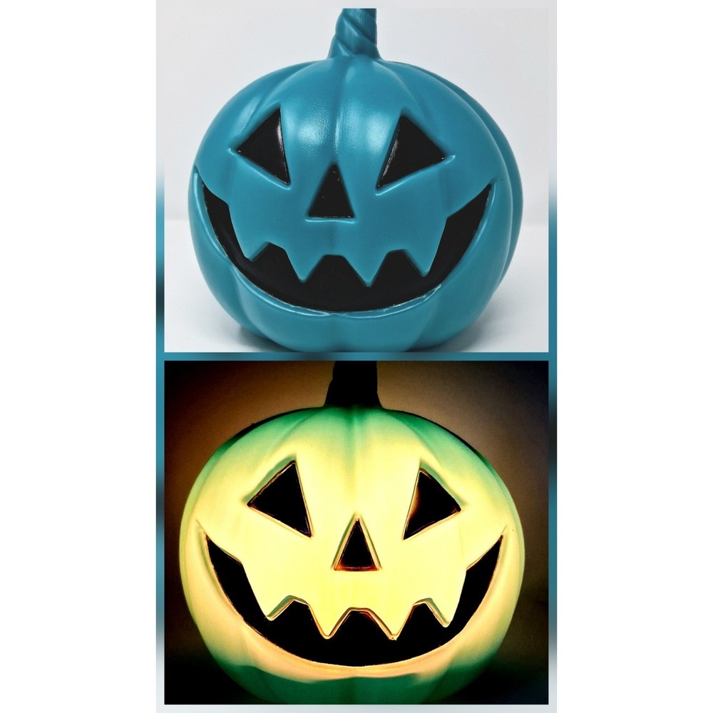 Teal Jack O Lantern 8 inch Blow Mold Battery Powered Halloween Decoration